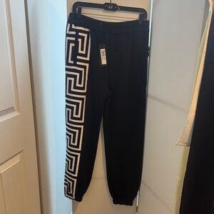 Versace Black and White Greca Panel Jogger Pants